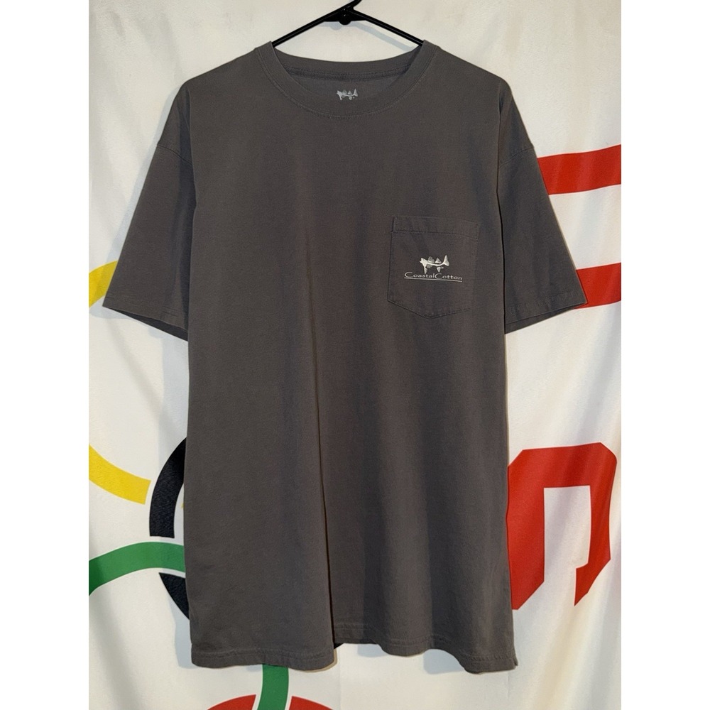Coastal Cotton T Shirt Mens Large Gray Pocket Tee Cotton